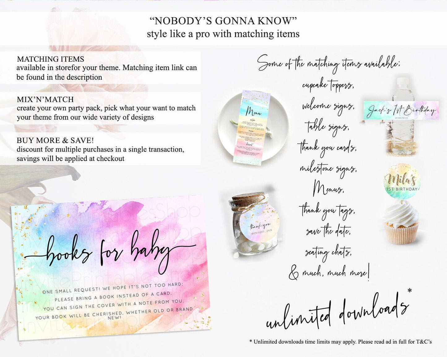 Pastel Books For Baby Card Pastel Rainbow Book Insert Colorful Ombre Watercolor Book Card Confetti Glitter Baby Book Poem Request D10449