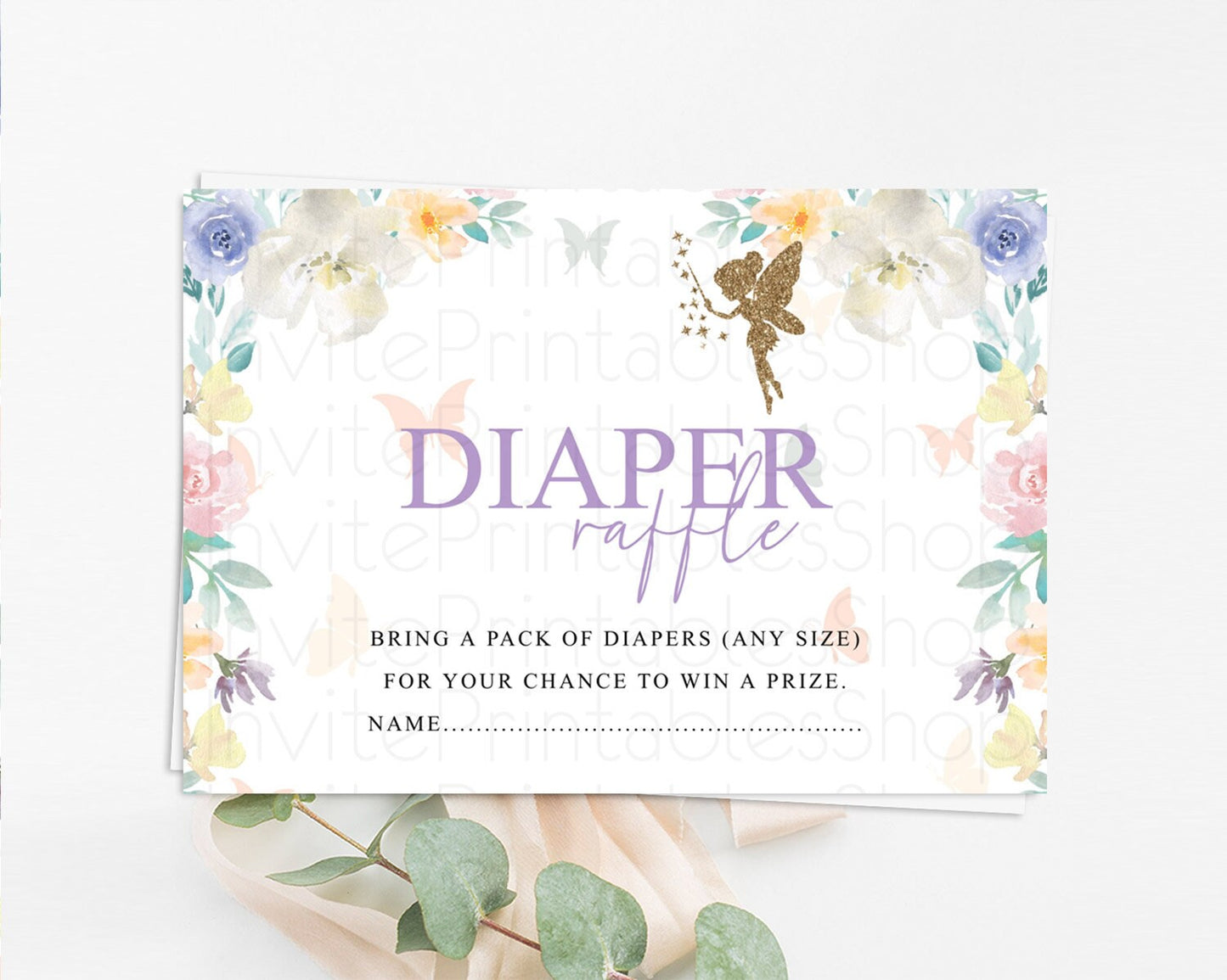 Fairy Diaper Raffle Card Fairy Diaper Insert Enchanted Garden Fairy Diaper Ticket Pastel Floral Butterfly Secret Garden Raffle Game D10761