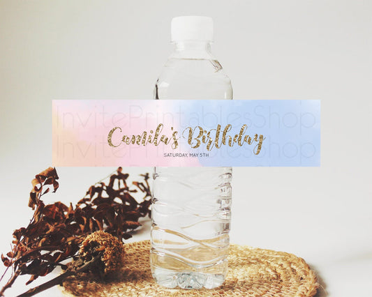 Editable Pastel Water Label Template Pastel Ombre Rainbow Watercolor Colorfu