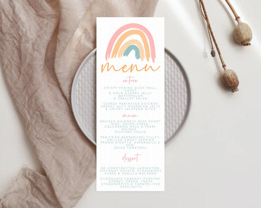 Editable Pastel Rainbow Menu Boho Rainbow Menu Template Rainbow Boho Table D