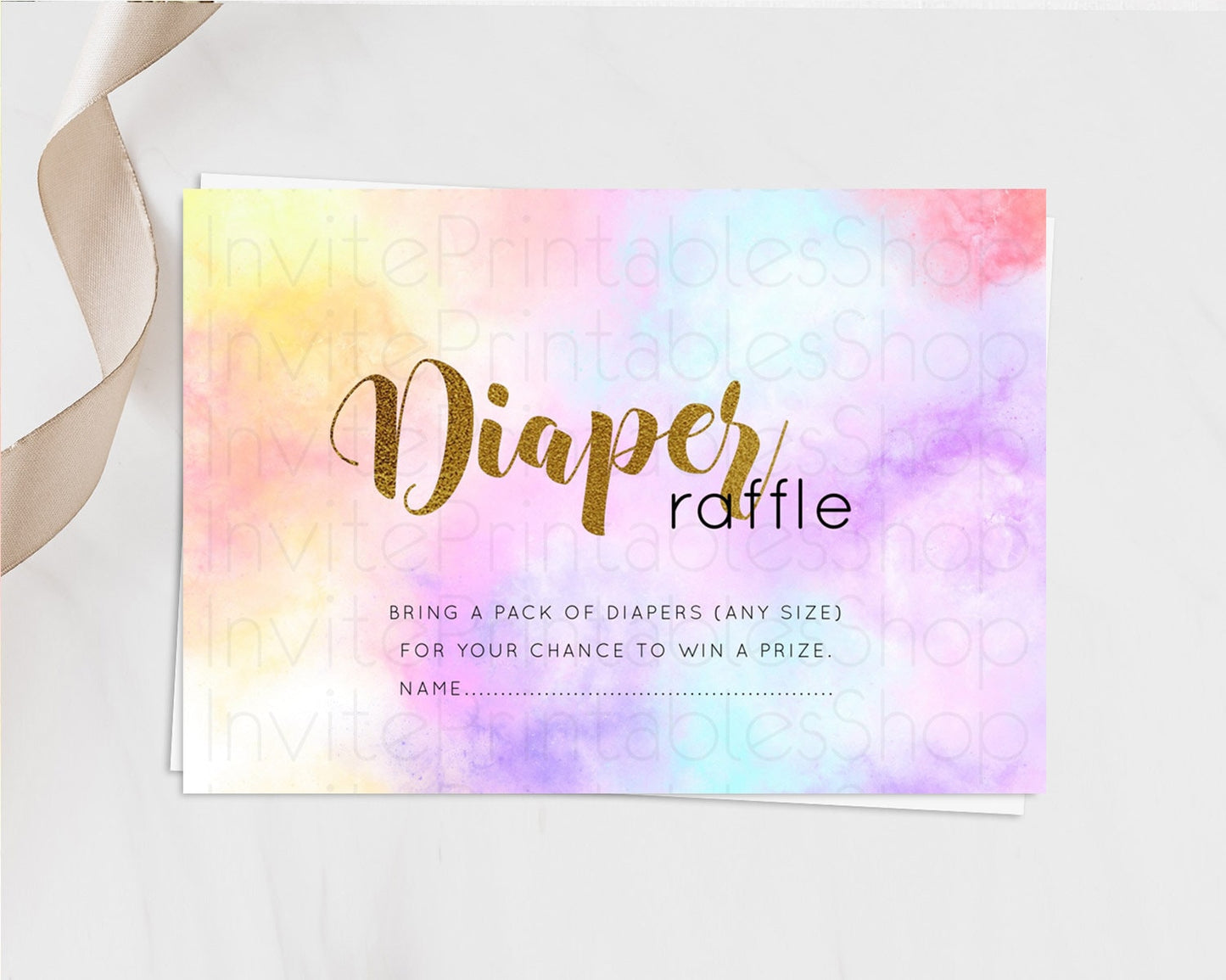 Pastel Diaper Raffle Card Pastel Rainbow Diaper Raffle Insert Colorful Ombre Watercolor Diaper Ticket Confetti Glitter Raffle Game D10435