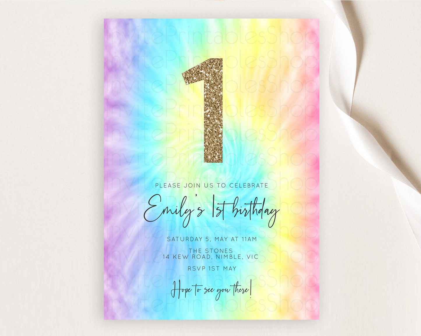 Tie Dye Invitation Rainbow Birthday Invitation Pastel Invitation Colorful Invitation Pastel Rainbow Party 3rd 2nd 1st First Birthday D10578