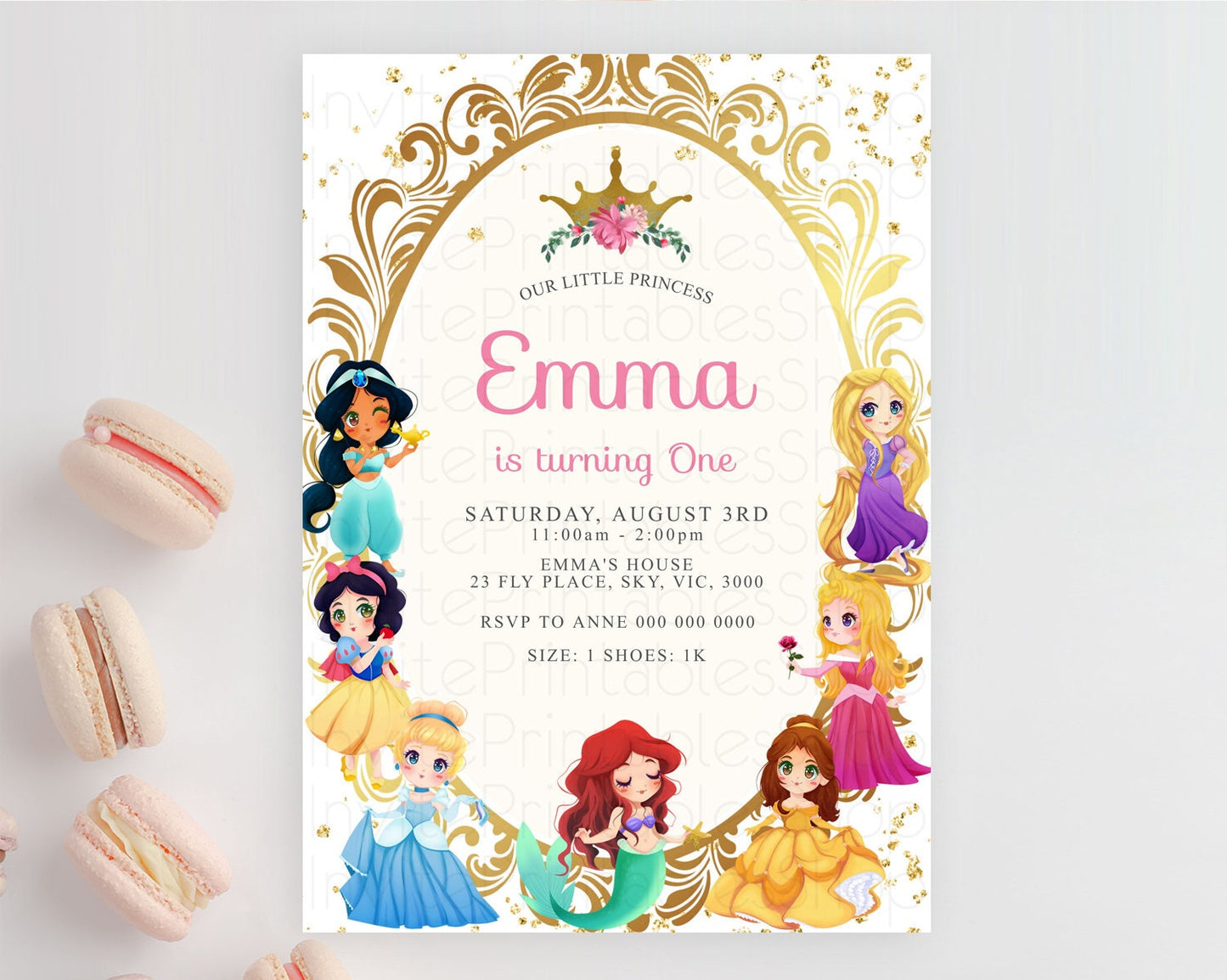Princess Birthday Invitation Castle Invitation Royal Birthday Fairy Tale Enchanted Mirror Pastel Floral Garden 1st First Birthday D10150