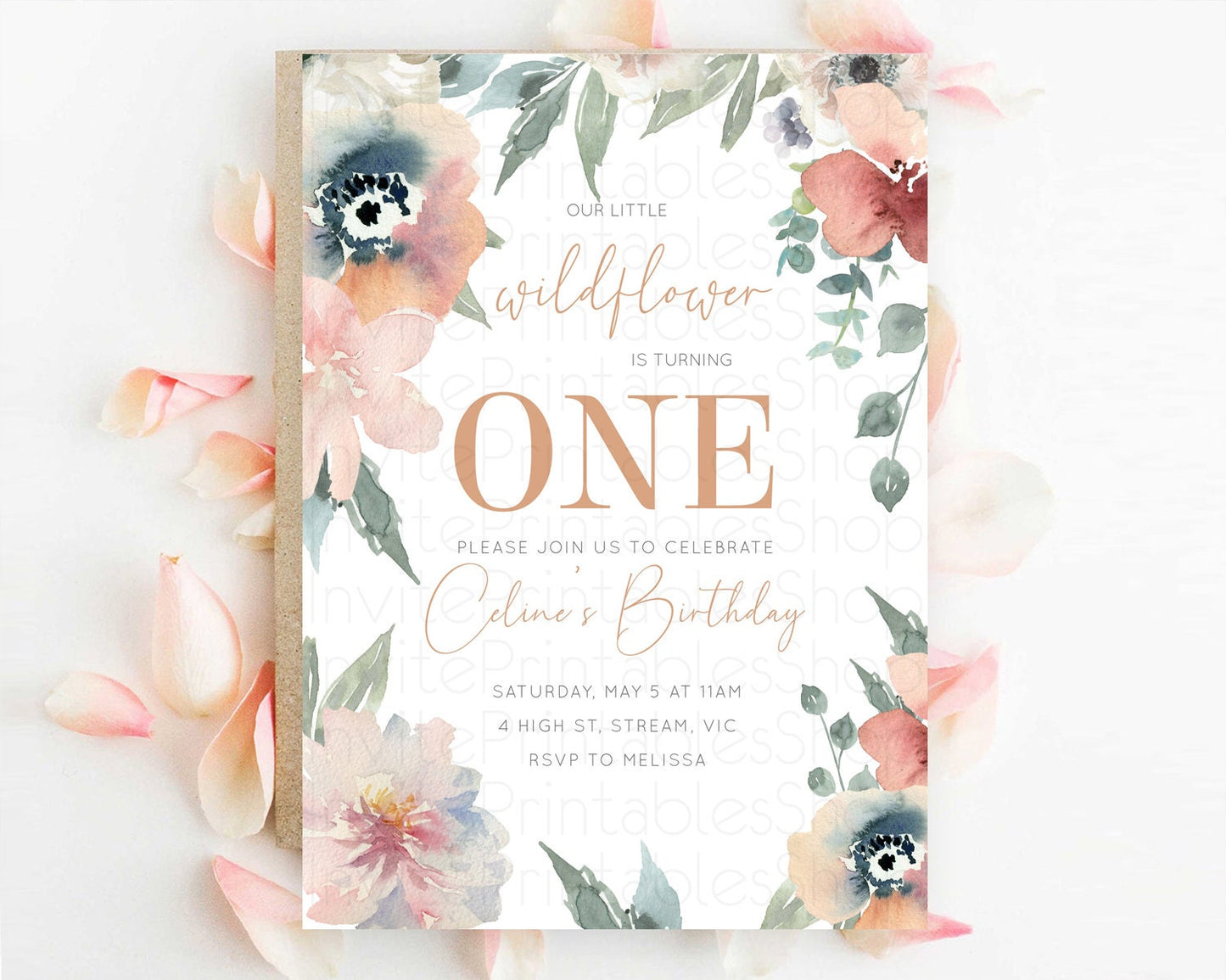 Secret Garden Invitation Wildflower Birthday Invitation Pastel Flowers Invite Enchanted Garden Boho Floral 3rd 2nd First Birthday D10787