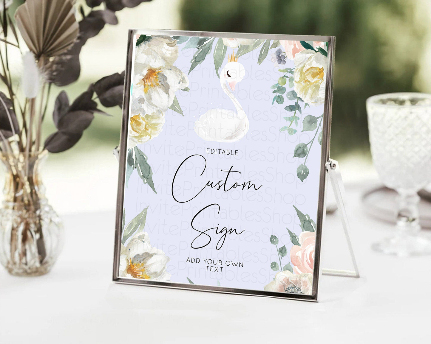Swan Table Sign Decor Swan Princess Ballet Party Enchanted Swan Lake Secret Garden Pastel Floral 1st Birthday Baptism Baby Shower D10756