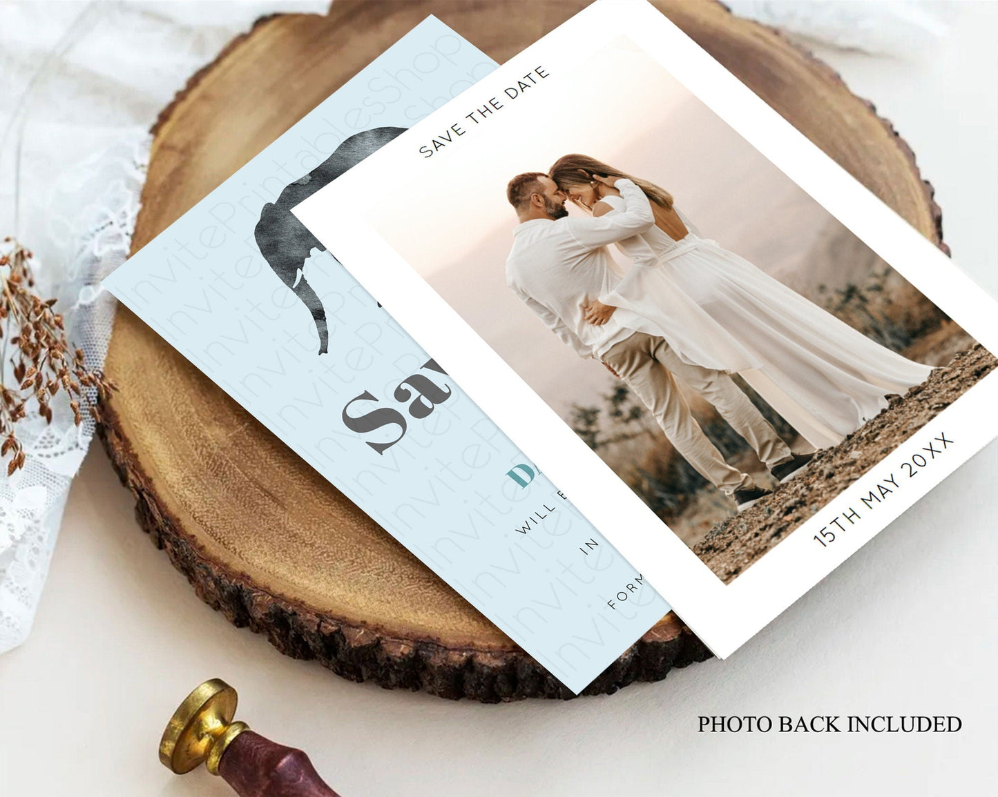 Elephant Save The Date Template Elephant Safari Adventure Party Dried Palm Fern Zoo 1st Birthday Baptism Baby Shower Bridal Shower D10802