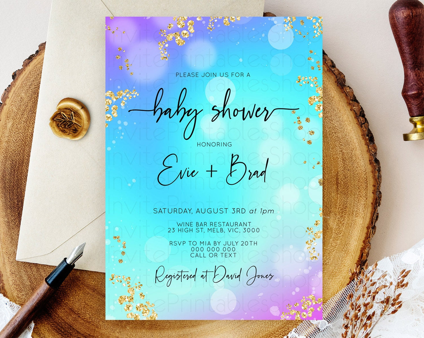 Mermaid Baby Shower invitation Pastel Mermaid Invitation Rainbow Fish Invitation Under The Sea Colorful Pastel Watercolor Invite D10573