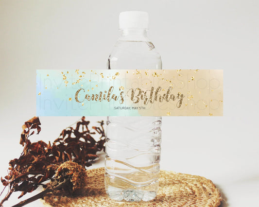 Editable Pastel Water Label Template Pastel Ombre Rainbow Watercolor Colorfu