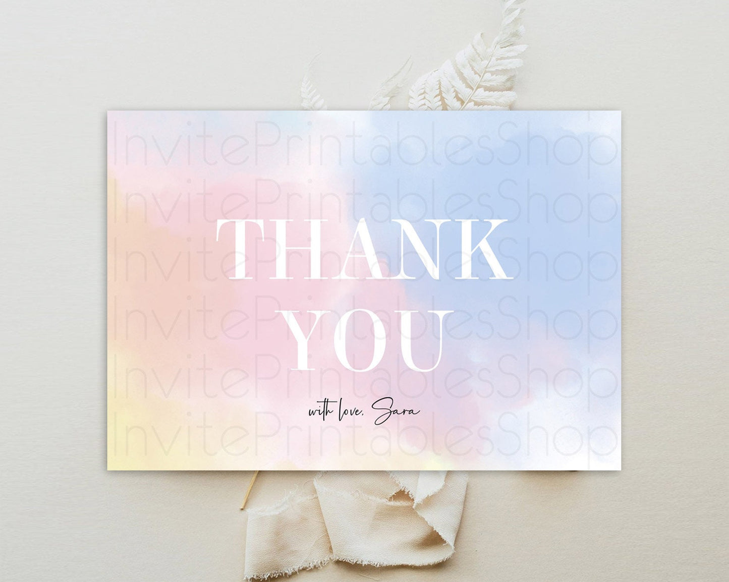 Pastel Thank You Rainbow Thank You Card Colorful Pastel Birthday Thank You Card Confetti Watercolor Pastel Teacher Thank You Cards D10373