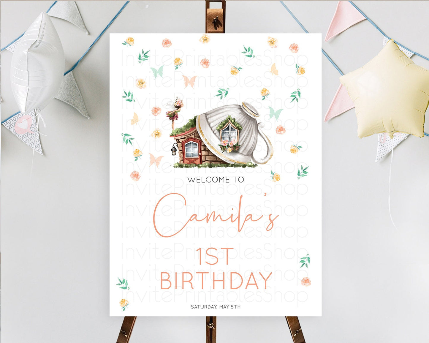 Fairy Welcome Sign Fairy Welcome Board Enchanted Garden Pastel Floral Butterfly Décor Secret Garden First Birthday Welcome Sign D10383