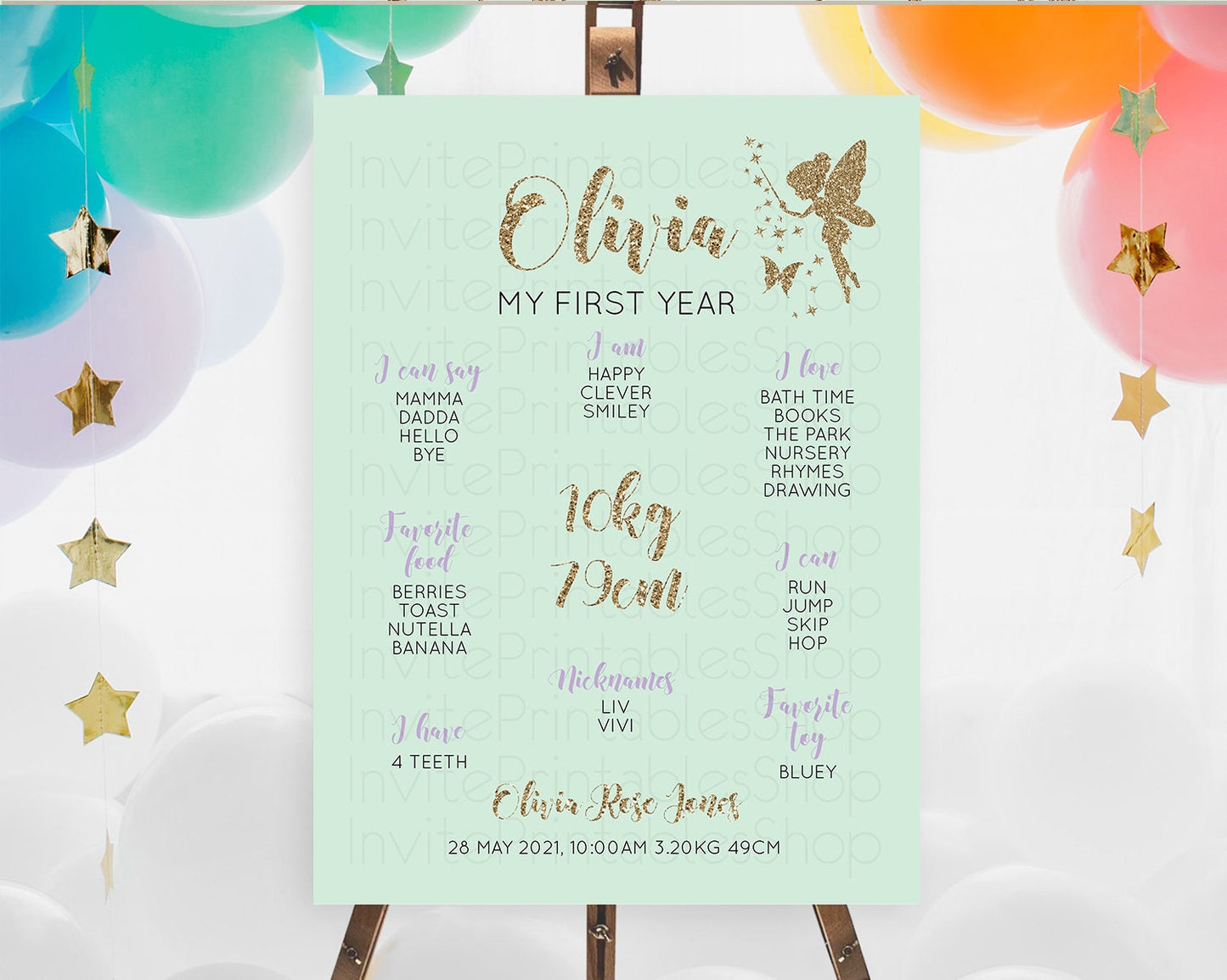 Fairy First Birthday Milestone Poster Fairy Secret Garden Milestone Board Enchanted Garden Pastel Floral Butterfly 1st Birthday Sign D10908