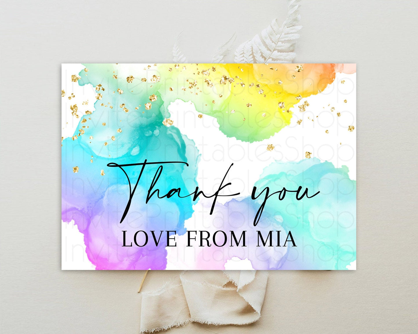 Pastel Thank You Rainbow Thank You Card Colorful Pastel Birthday Thank You Card Confetti Watercolor Pastel Teacher Thank You Cards D10213