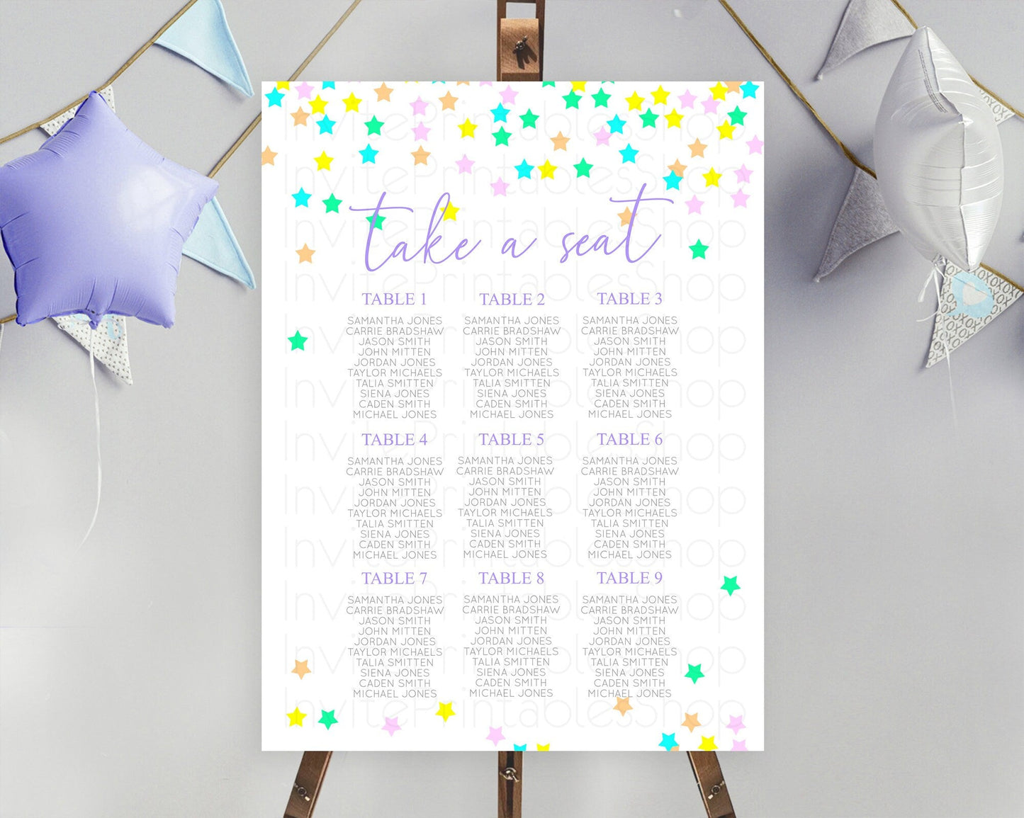 Star Seating Chart Pastel Stars Seating Chart Shooting Star Sprinkle Stars Rainbow Colorful Confetti Twinkle Little Star Decor D10394