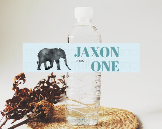 Elephant Water Label Template Elephant Safari Adventure Party Decor Dried Palm Fern Zoo Birthday Baptism Baby Shower Bridal Shower D10802