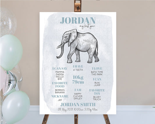 Editable Elephant First Birthday Milestone Board Elephant Milestone Poster O