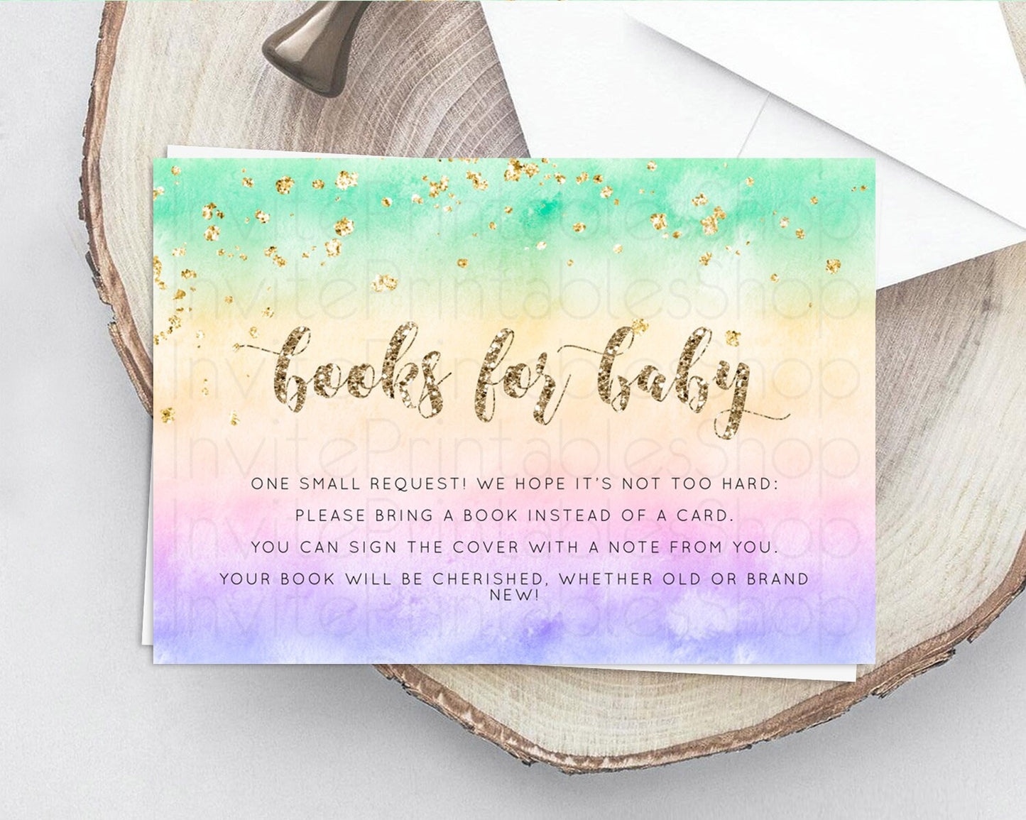 Pastel Books For Baby Card Pastel Rainbow Book Insert Colorful Ombre Watercolor Book Card Confetti Glitter Baby Book Poem Request D10478