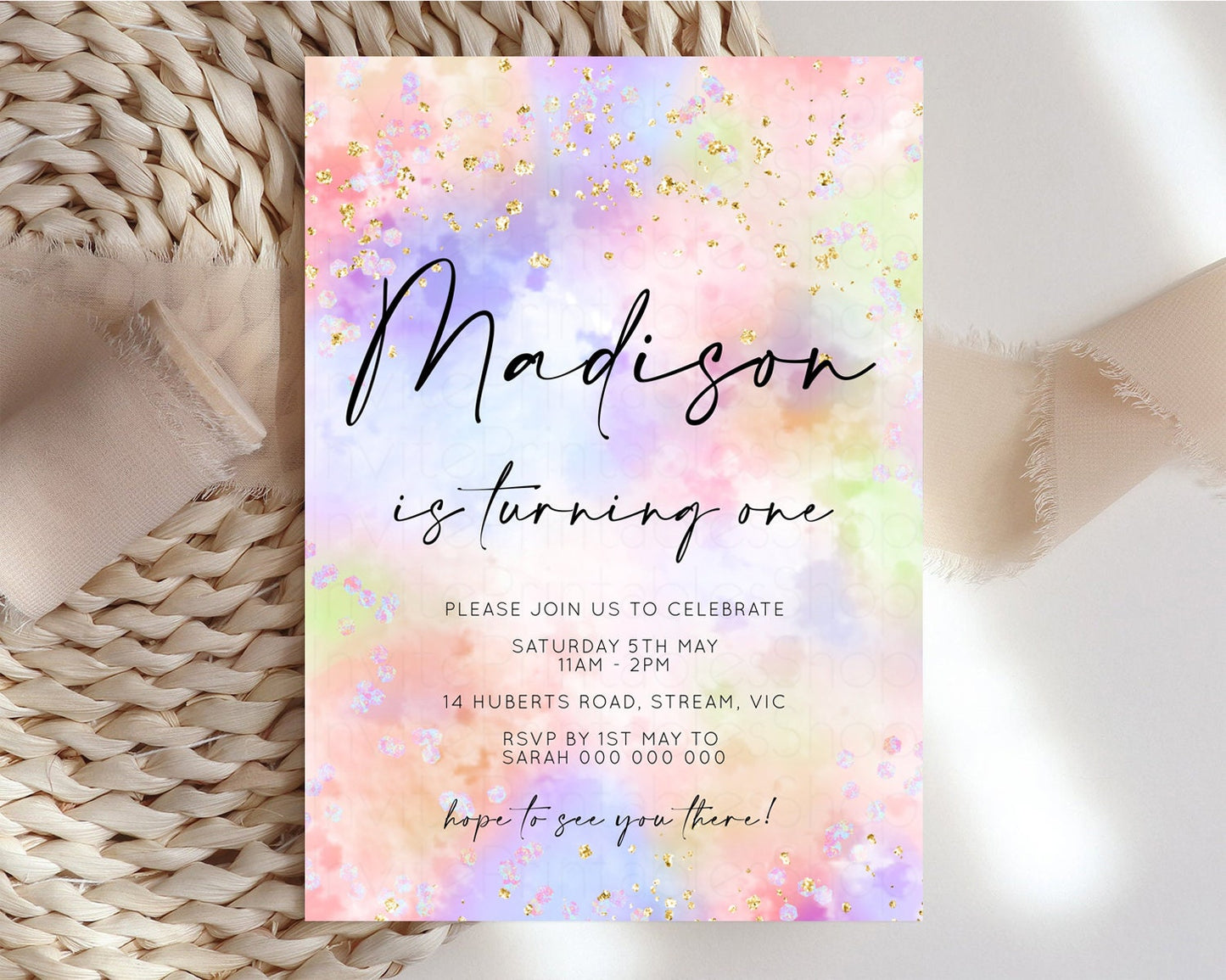 Rainbow Birthday Invitation Pastel Birthday Invitation Ombre Rainbow Invite Colorful Watercolor Invite Glitter Cloud Invite 1st 2nd 3rd K589