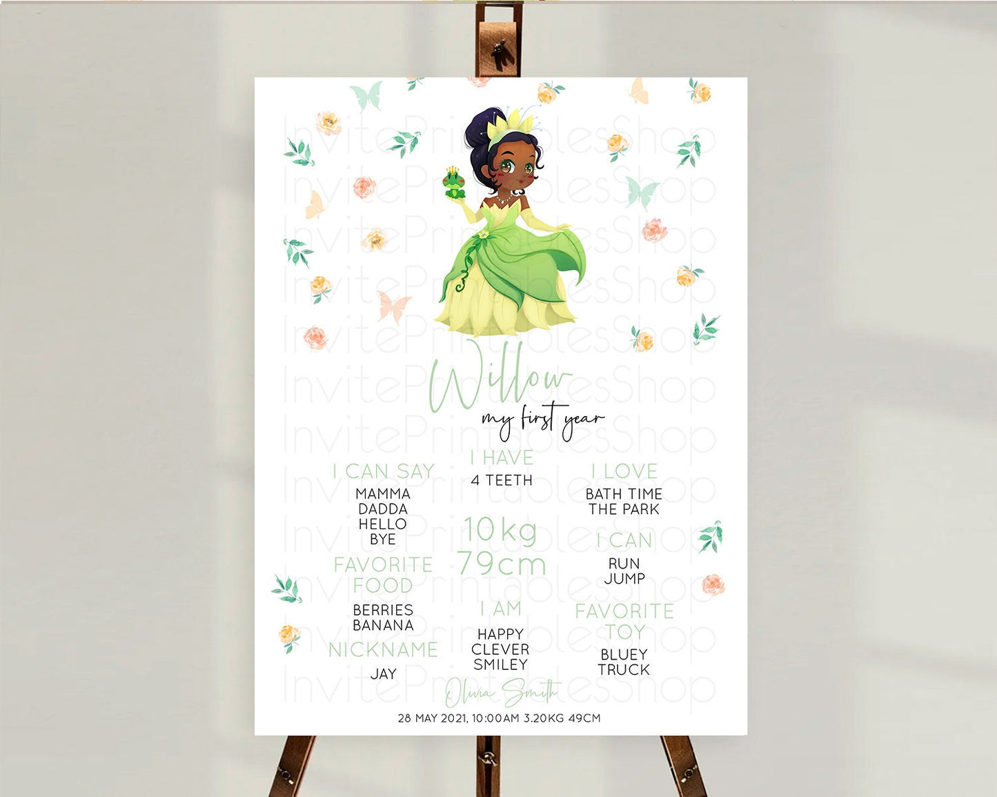 Princess First Birthday Milestone Poster Castle Milestone Board Secret Garden Enchanted Castle Pastel Floral Garden First Birthday D10358