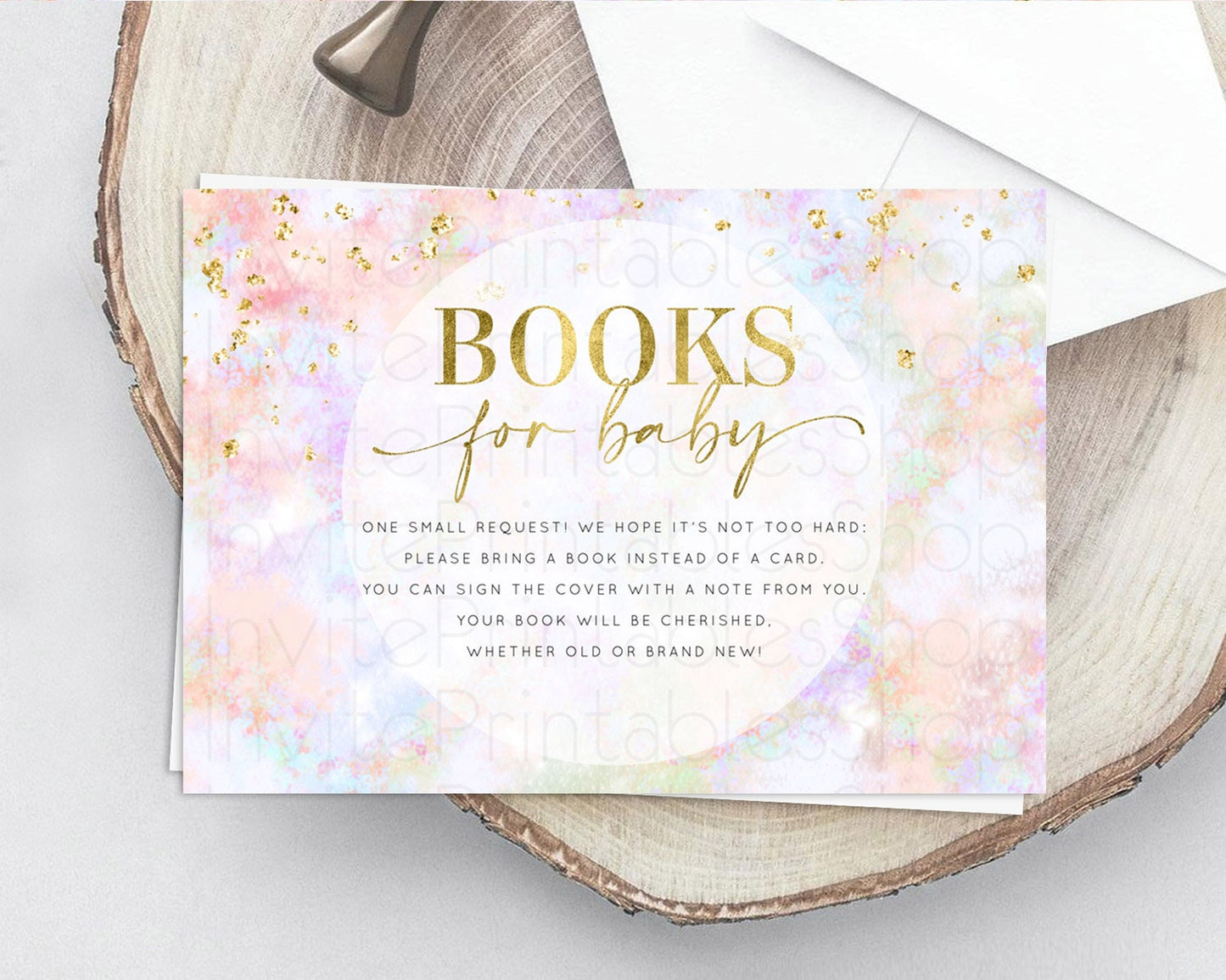 Pastel Books For Baby Card Pastel Rainbow Book Insert Colorful Ombre Watercolor Book Card Confetti Glitter Baby Book Poem Request D10649