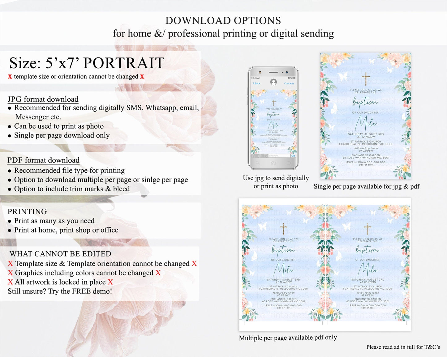 Secret Garden Baptism Invitation Wildflower Baptism Birthday Invite Pastel Flowers Christening Invite Enchanted Garden Boho Floral D10337