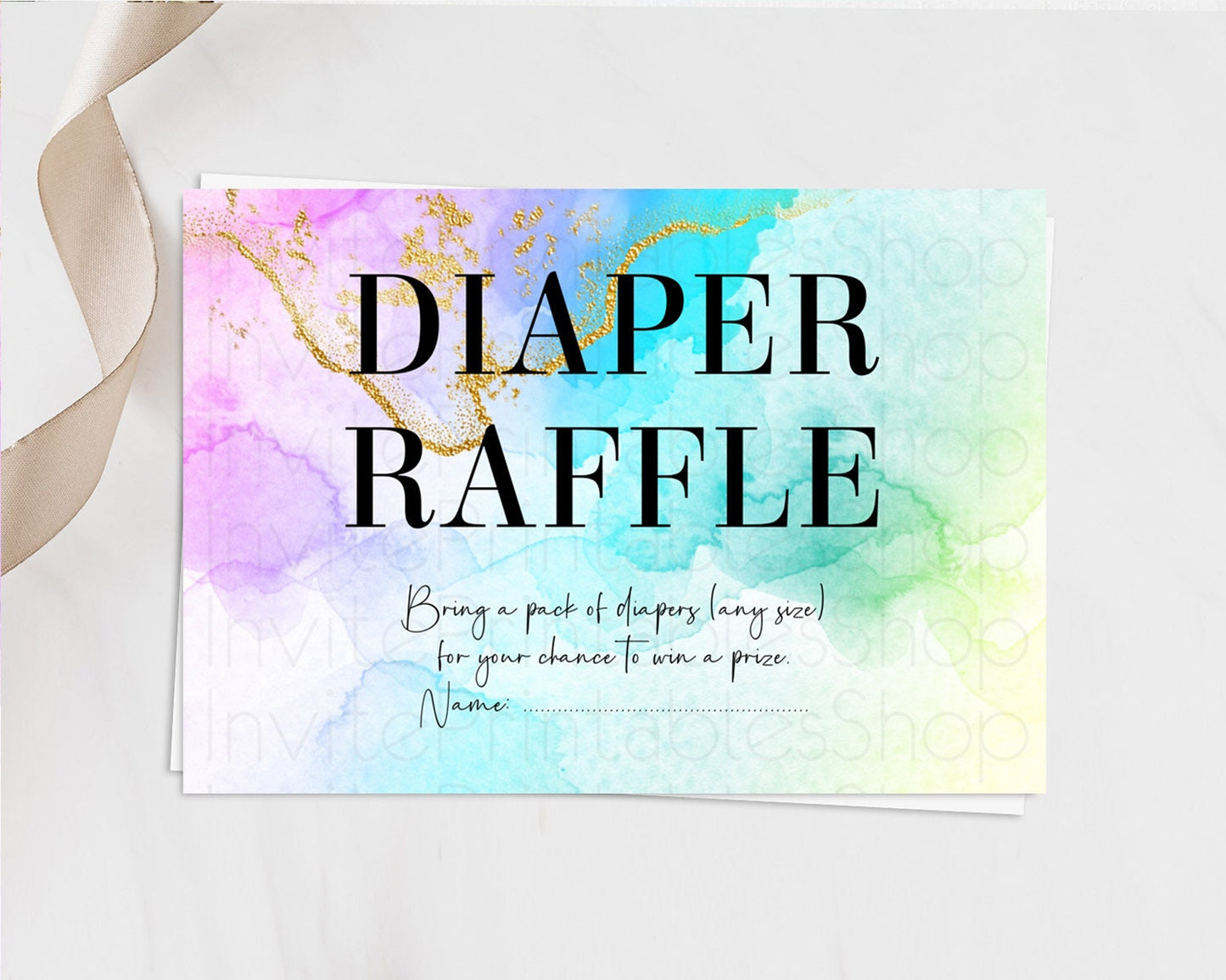Pastel Diaper Raffle Card Pastel Rainbow Diaper Raffle Insert Colorful Ombre Watercolor Diaper Ticket Confetti Glitter Raffle Game D10393