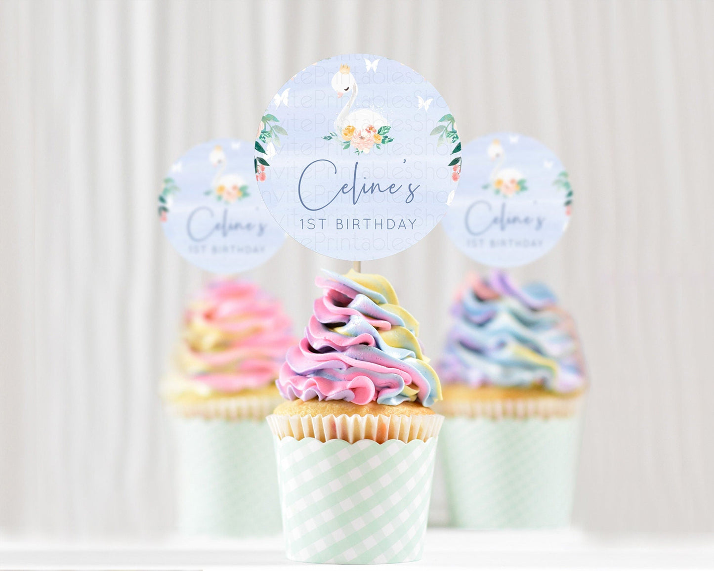 Swan Cupcake Toppers Swan Princess Ballet Cupcake Watercolour Pastel Floral Enchanted Forest Swan Lake Party Decor Secret Garden D10885