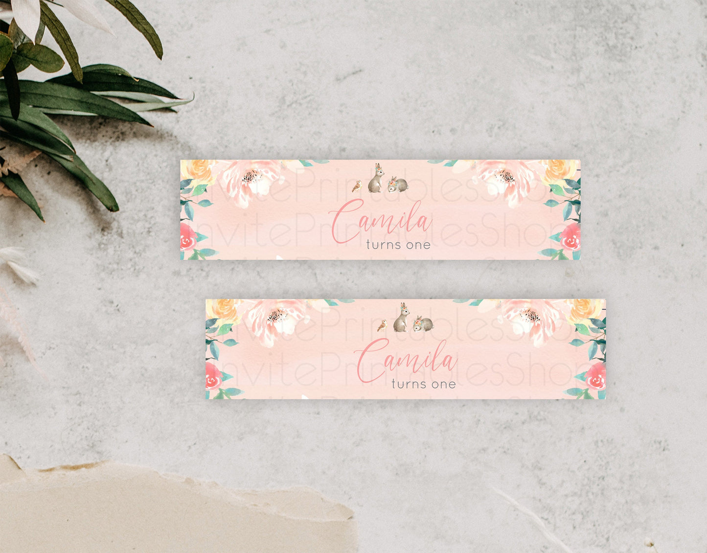 Floral Bunny Water Label Template Pastel Flowers Forest Bunny Secret Garden Some Bunny Party Decor 1st Birthday Baby Shower Baptism D10922