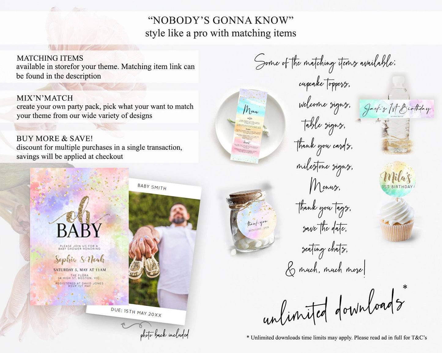 Pastel Baby Shower Invitation Rainbow Baby Shower Invitation Colorful Pastel Watercolor Invitation Gold Glitter Sprinkles Ombre D11019