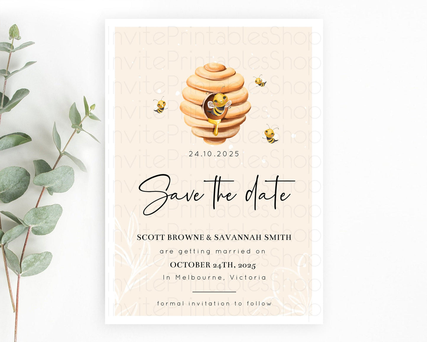 Queen Bee Save The Date Template Momma BEE First BEE-DAY 1st Birthday Baby Shower Baptism Wedding Floral Sweet Honey Beehive Party D10754