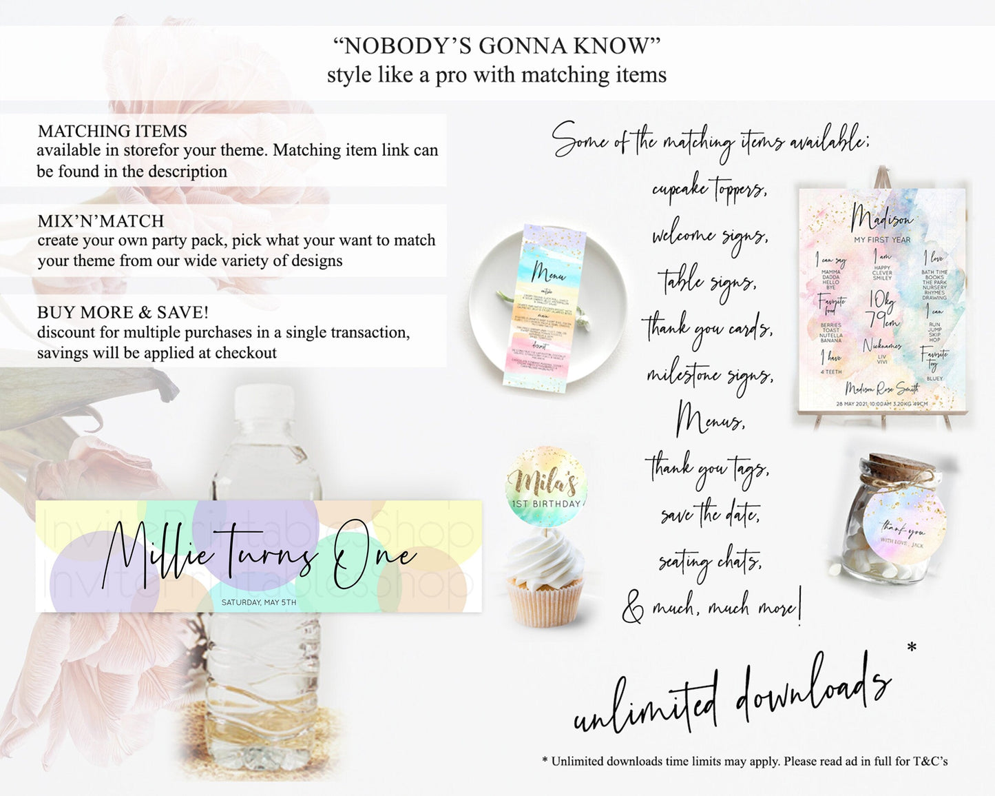 Pastel Confetti Water Label Template Rainbow Colorful Sprinkles Party Decor 1st Birthday Baptism Baby Shower Wedding Bridal Shower D10414