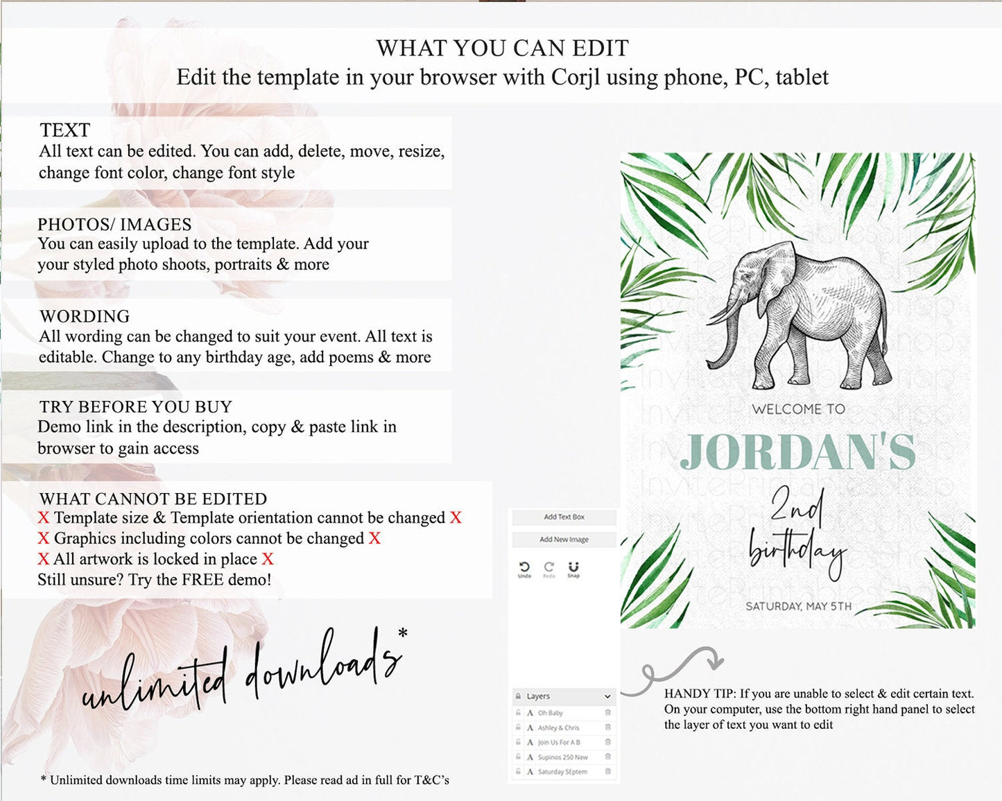 Elephant Welcome Sign Elephant Welcome Board Elephant Party Welcome Poster Safari Party Decor Elephant First Birthday Welcome Sign D10850