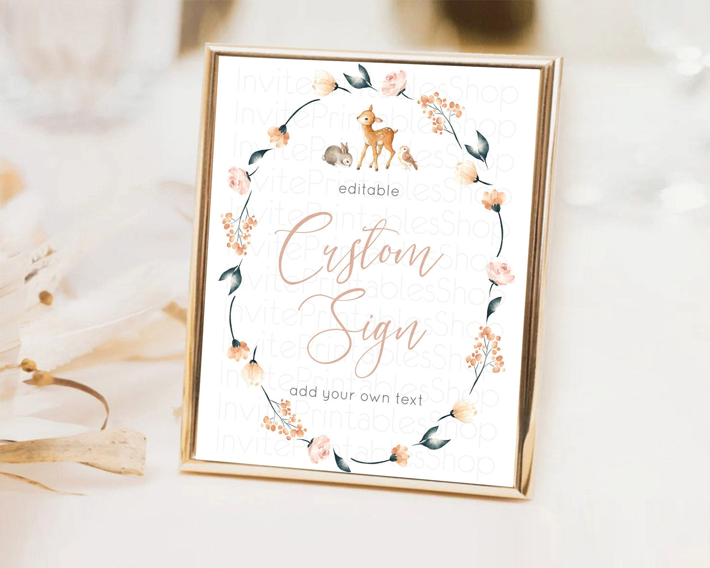 Fawn Deer Sign Pastel Floral Deer Table Sign Decor Enchanted Forest Butterfly Party 1st Birthday Baptism Baby Shower Bridal Shower D10241