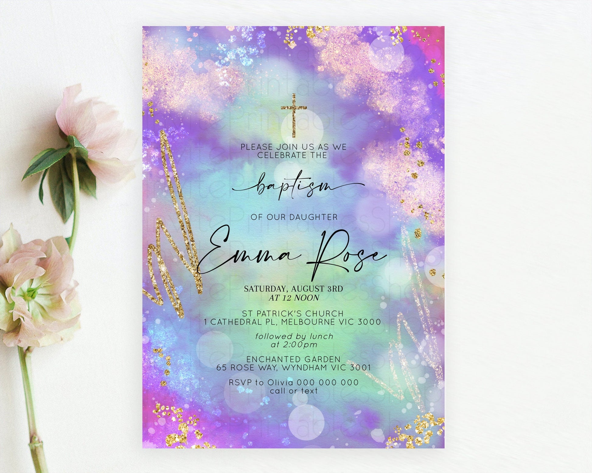 Editable Pastel Baptism Invitation Pastel Colors Watercolor Baptism 1st Birt