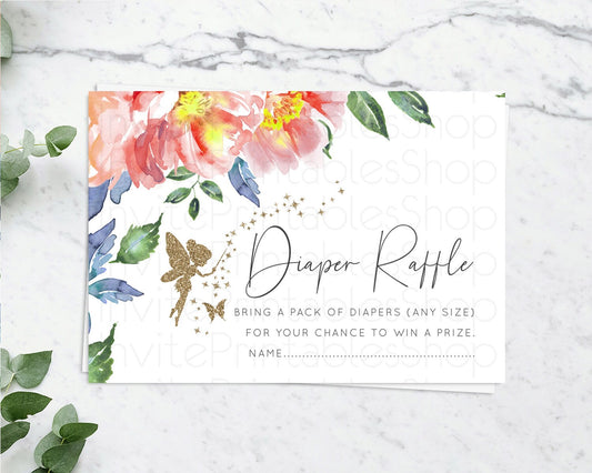 Fairy Diaper Raffle Card Fairy Diaper Insert Enchanted Garden Fairy Diaper Ticket Pastel Floral Butterfly Secret Garden Raffle Game D10752