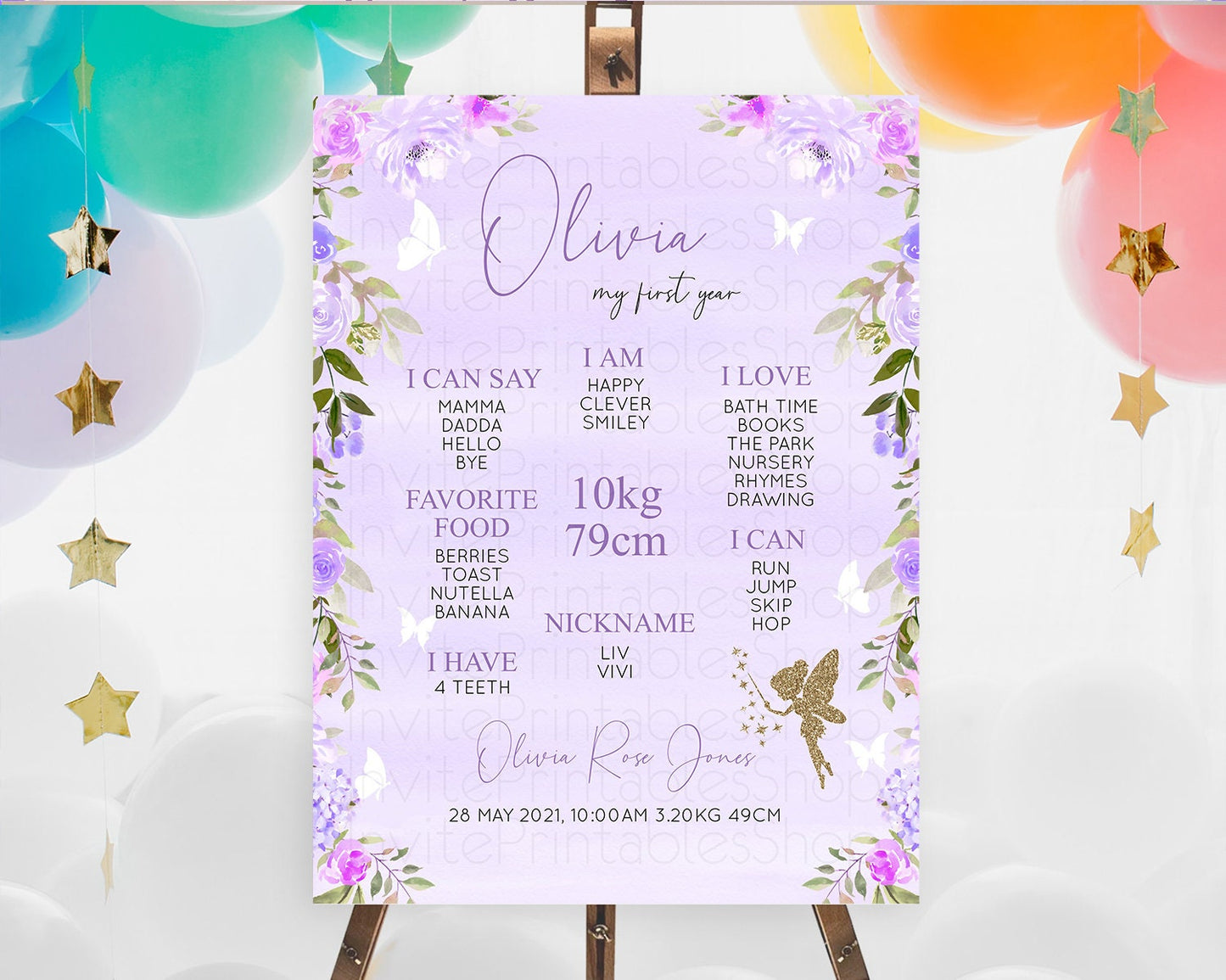 Fairy First Birthday Milestone Poster Fairy Secret Garden Milestone Board Enchanted Garden Pastel Floral Butterfly 1st Birthday Sign D10910