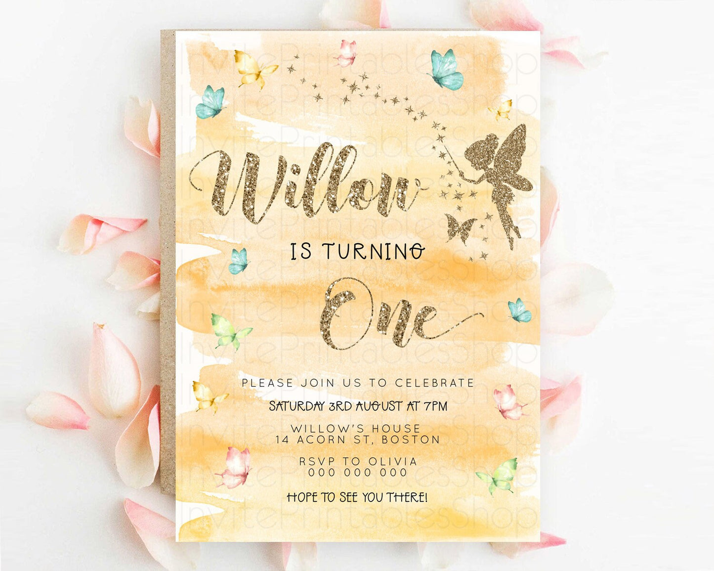 Pastel Fairy Birthday Invitation Pastel Butterflies Fairy Birthday Invitation Rainbow Ombre Watercolor 1st 2nd Birthday Invitation D23325