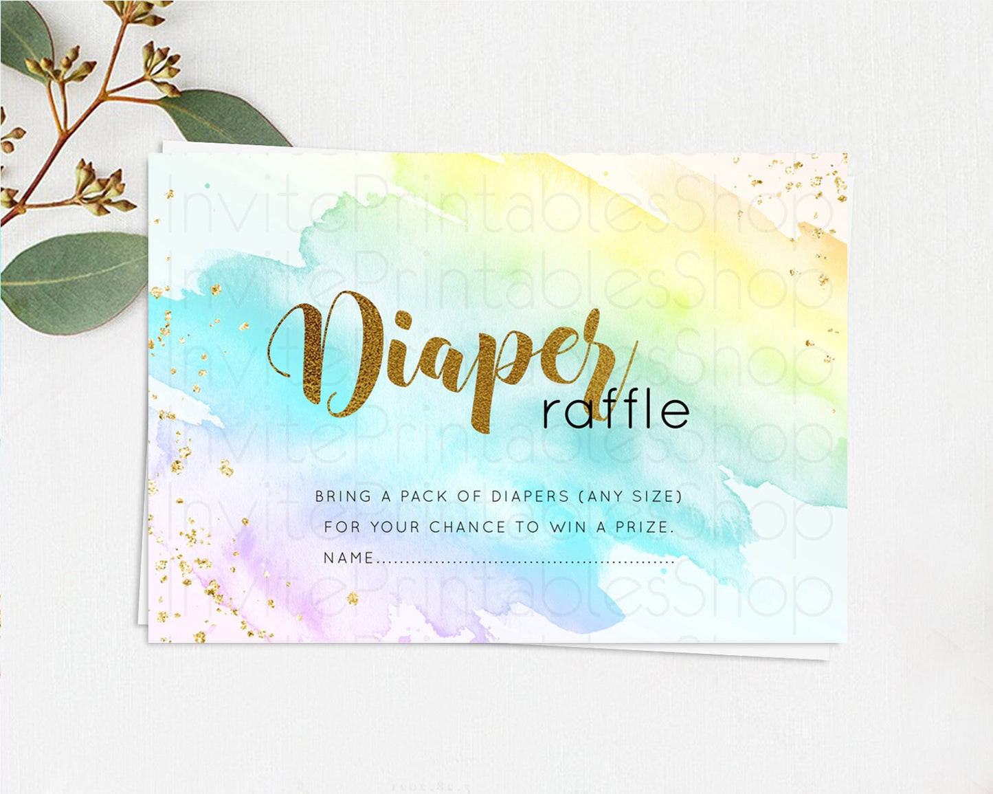 Pastel Diaper Raffle Card Pastel Rainbow Diaper Raffle Insert Colorful Ombre Watercolor Diaper Ticket Confetti Glitter Raffle Game D11026