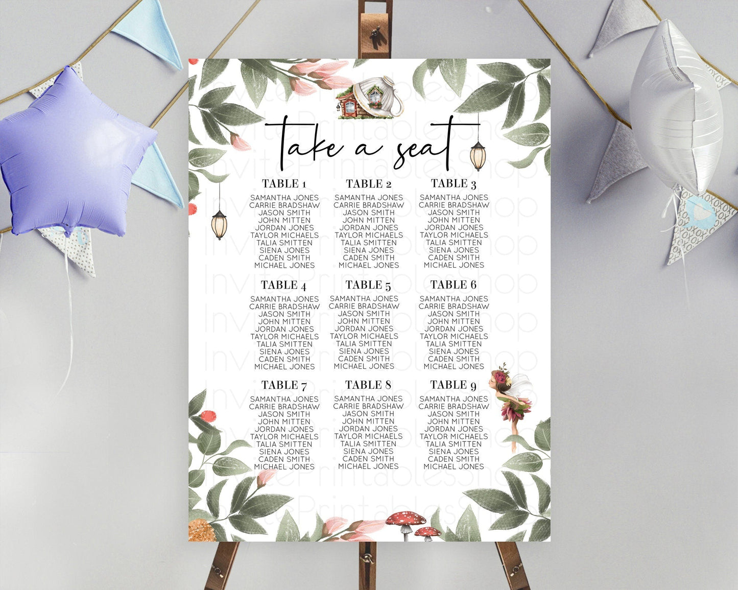Fairy Seating Chart Pastel Fairy Seating Chart Fairy Tea Party Fairy Garden Seating Sign Enchanted Garden Floral Butterfly Decor D10851