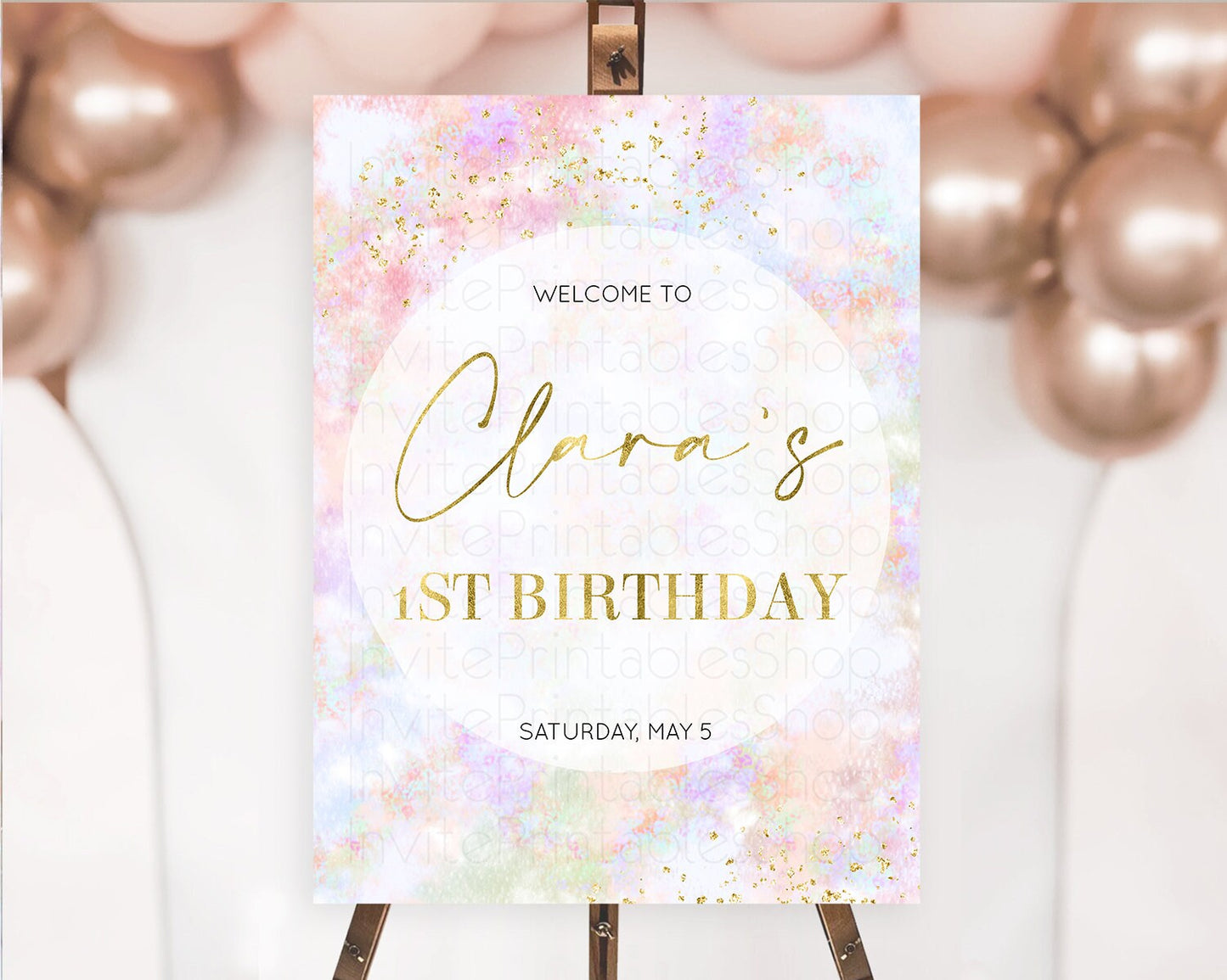 Pastel Welcome Sign Pastel Rainbow Welcome Sign Colorful Rainbow Confetti Watercolor Glitter Pastel First Birthday Welcome Sign D10649