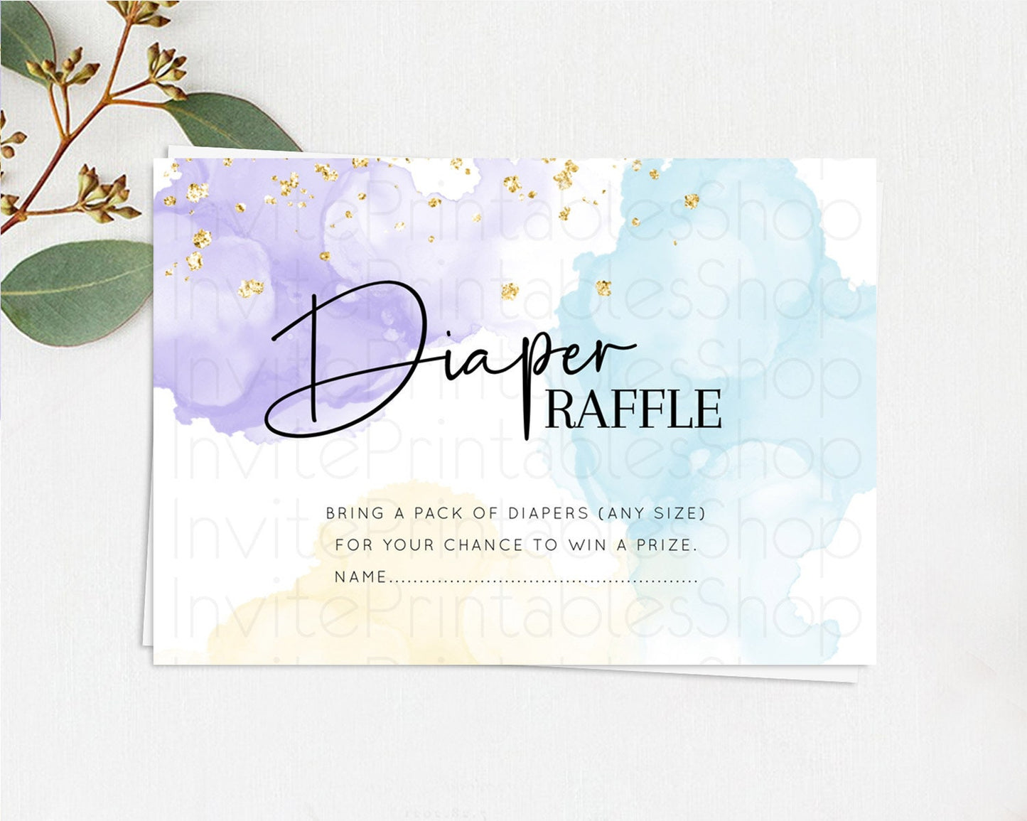 Pastel Diaper Raffle Card Pastel Rainbow Diaper Raffle Insert Colorful Ombre Watercolor Diaper Ticket Confetti Glitter Raffle Game D10208