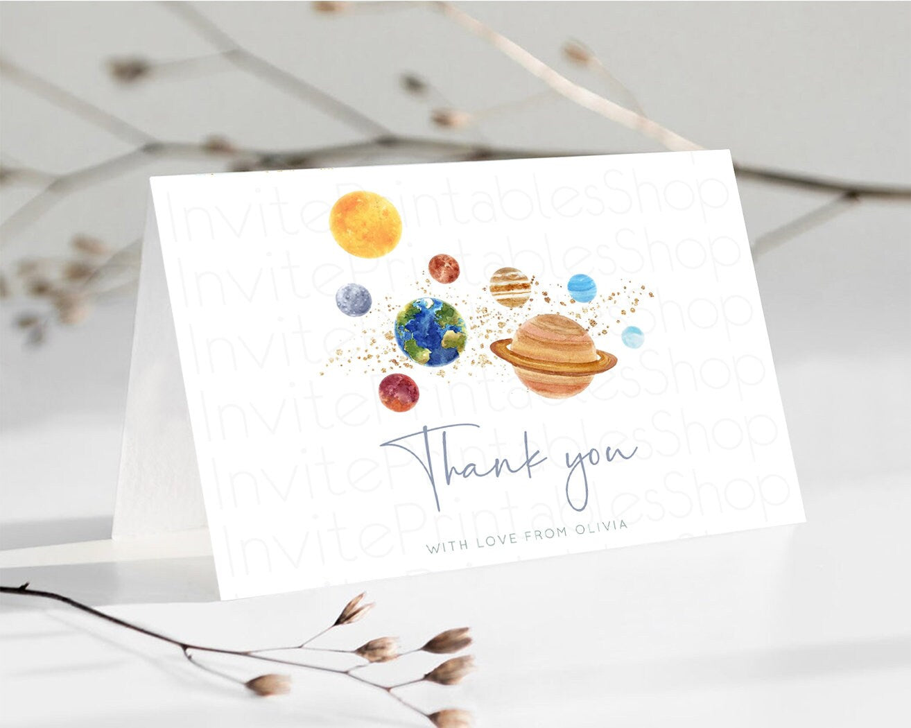 Space Thank you Planets Stars Thank you Folded Cards Pastel Colors Thank you Galaxy Milky Way Thank You Postcard Birthday Baby Shower D10598