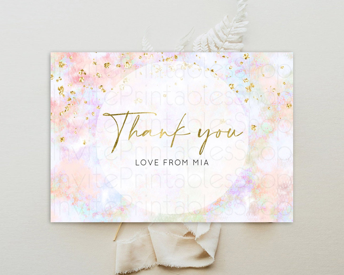 Pastel Thank You Rainbow Thank You Card Colorful Pastel Birthday Thank You Card Confetti Watercolor Pastel Teacher Thank You Cards D10649