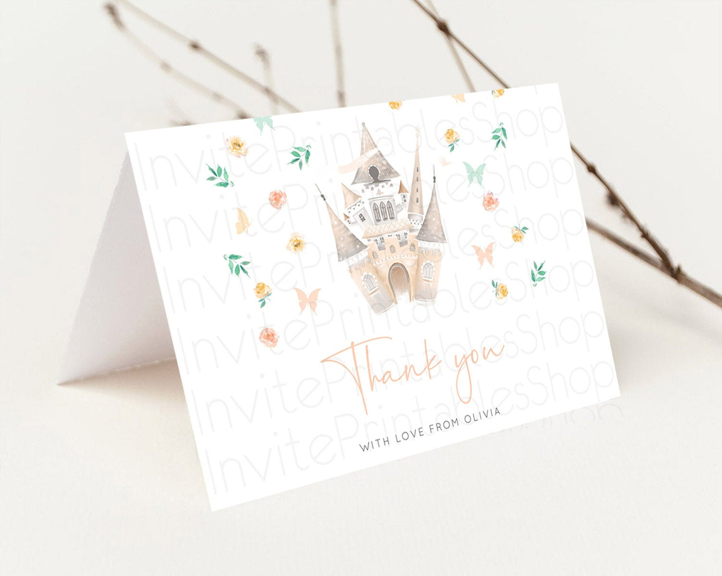 Princess Thank You Castle Thank You Card Secret Garden Birthday Thank You Card Enchanted Castle Pastel Floral Teacher Thank You Card D10363