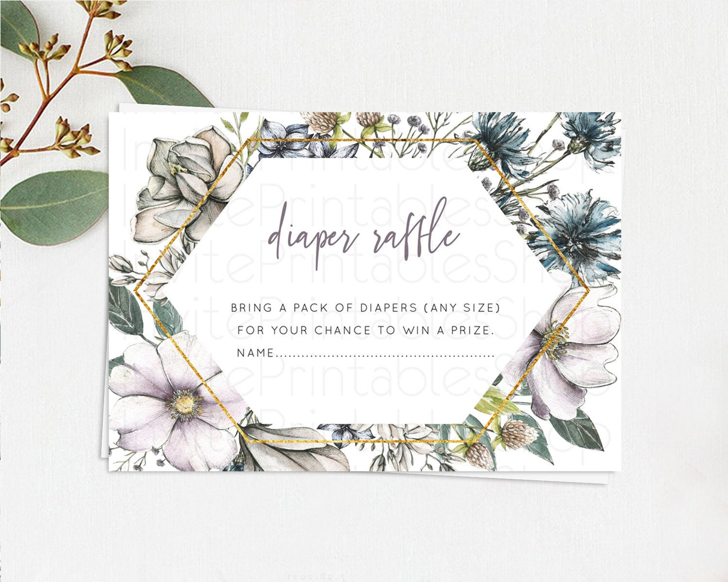 Editable Secret Garden Diaper Raffle Card Boho Wildflower Diaper Raffle Inse