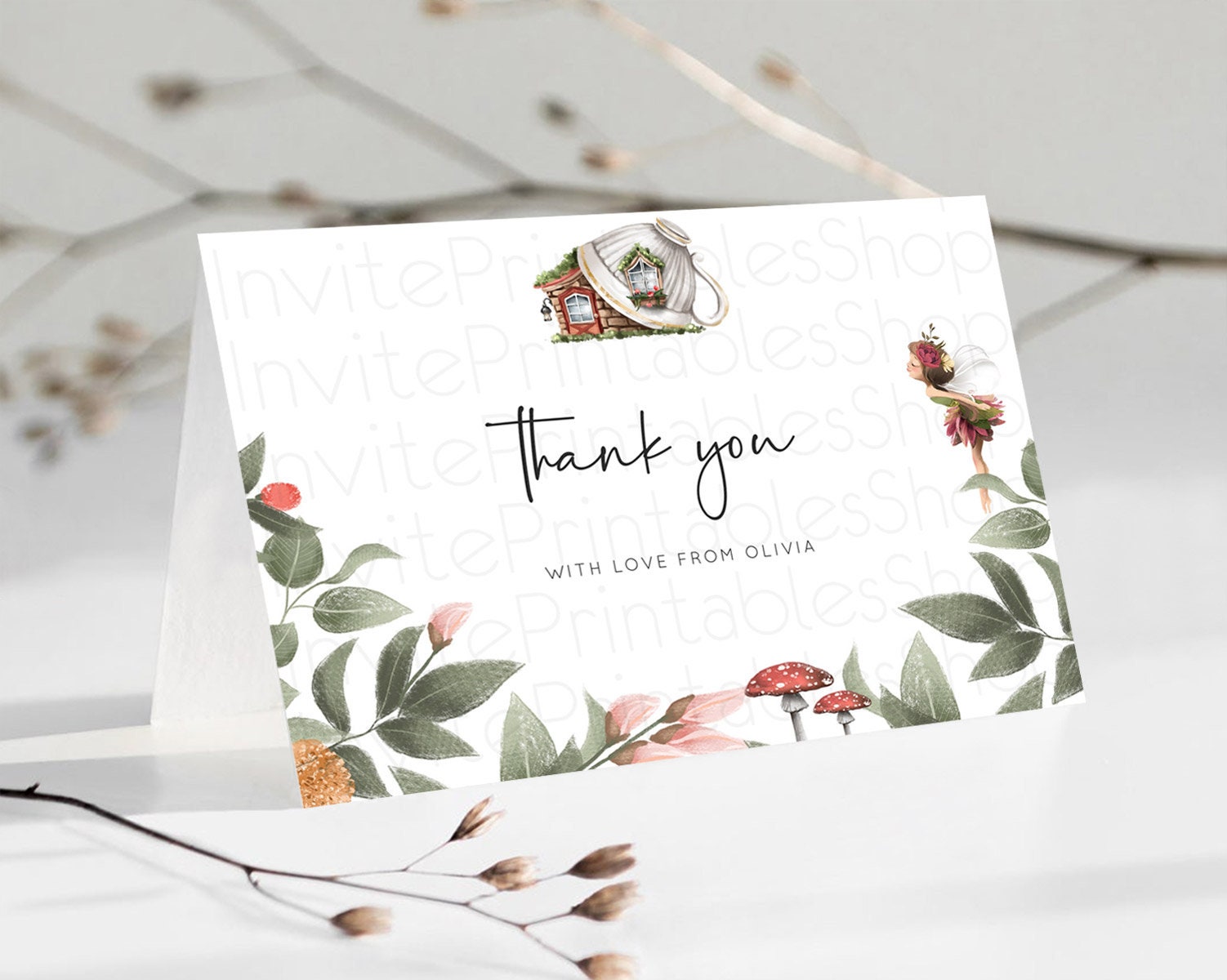 Editable Fairy Thank You Fairy Thank You Card Enchanted Garden Pastel Butter