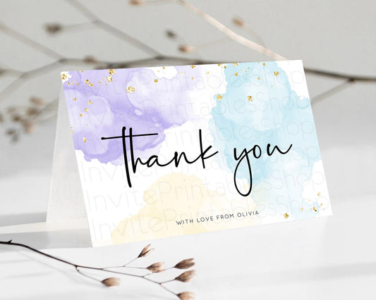 Pastel Thank You Rainbow Thank You Card Colorful Pastel Birthday Thank You Card Confetti Watercolor Pastel Teacher Thank You Cards D10208