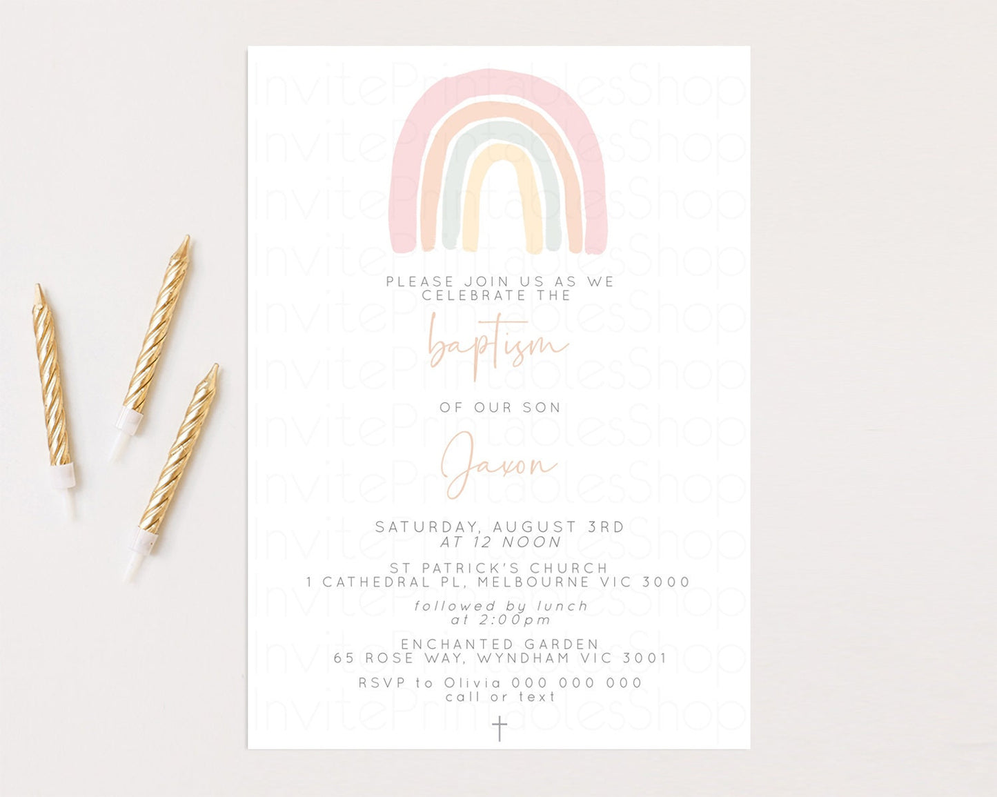 Rainbow Baptism Invitation Pastel Rainbow Christening Invitation Watercolor Rainbow Invite Colorful Rainbow Invite Boho Rainbow Pastel 14