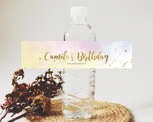 Editable Pastel Water Label Template Pastel Ombre Rainbow Watercolor Colorfu