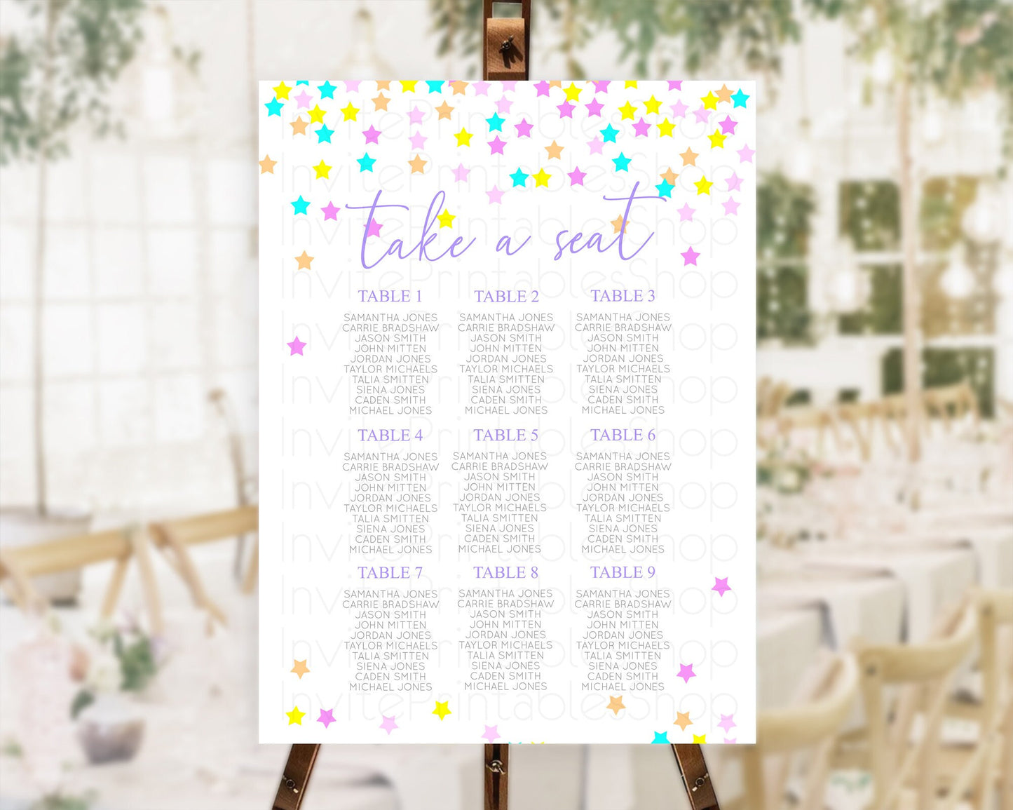 Star Seating Chart Pastel Stars Seating Chart Shooting Star Sprinkle Stars Rainbow Colorful Confetti Twinkle Little Star Decor D10397