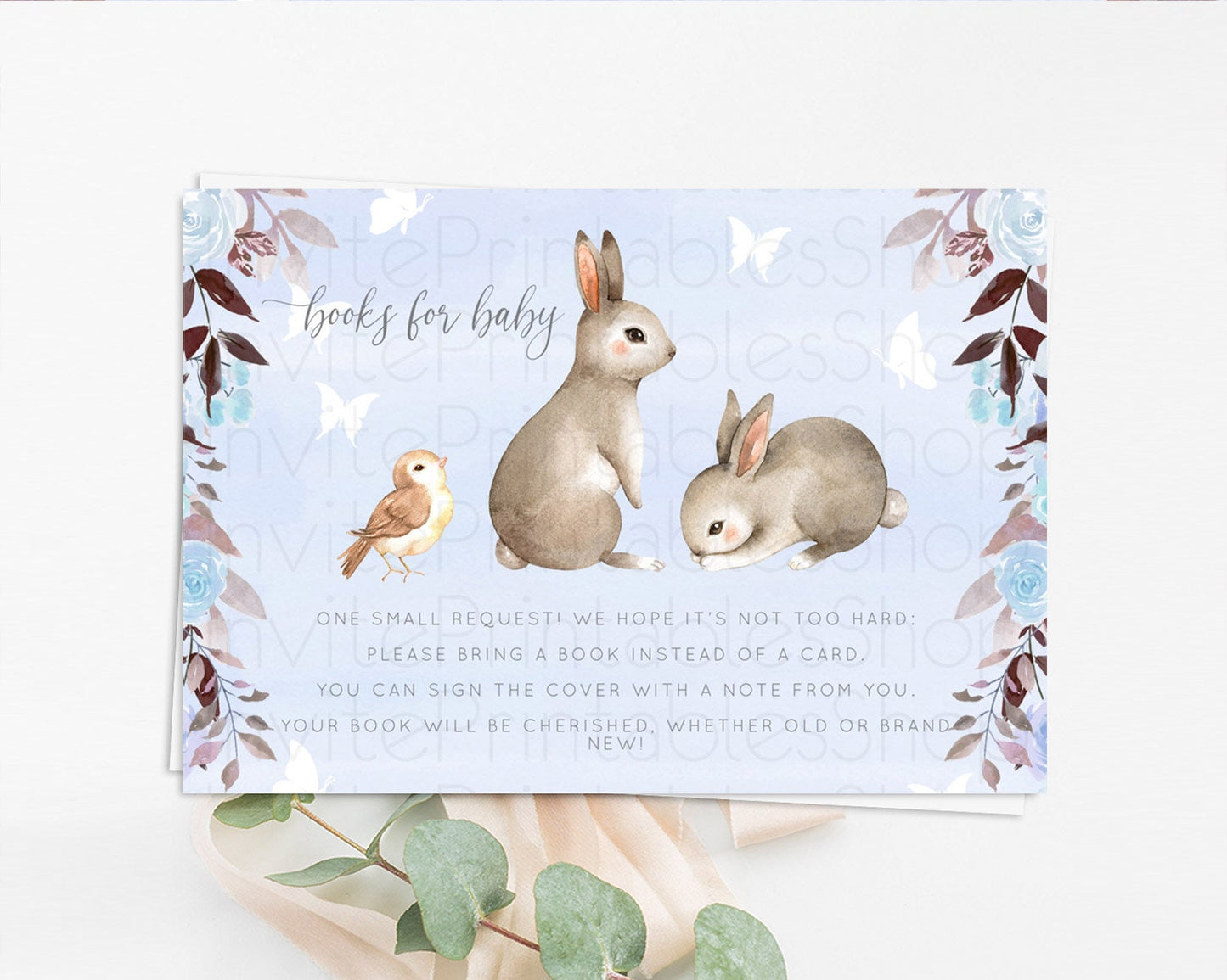 Editable Bunny Books For Baby Card Floral Bunny Book Insert Pastel Flowers W